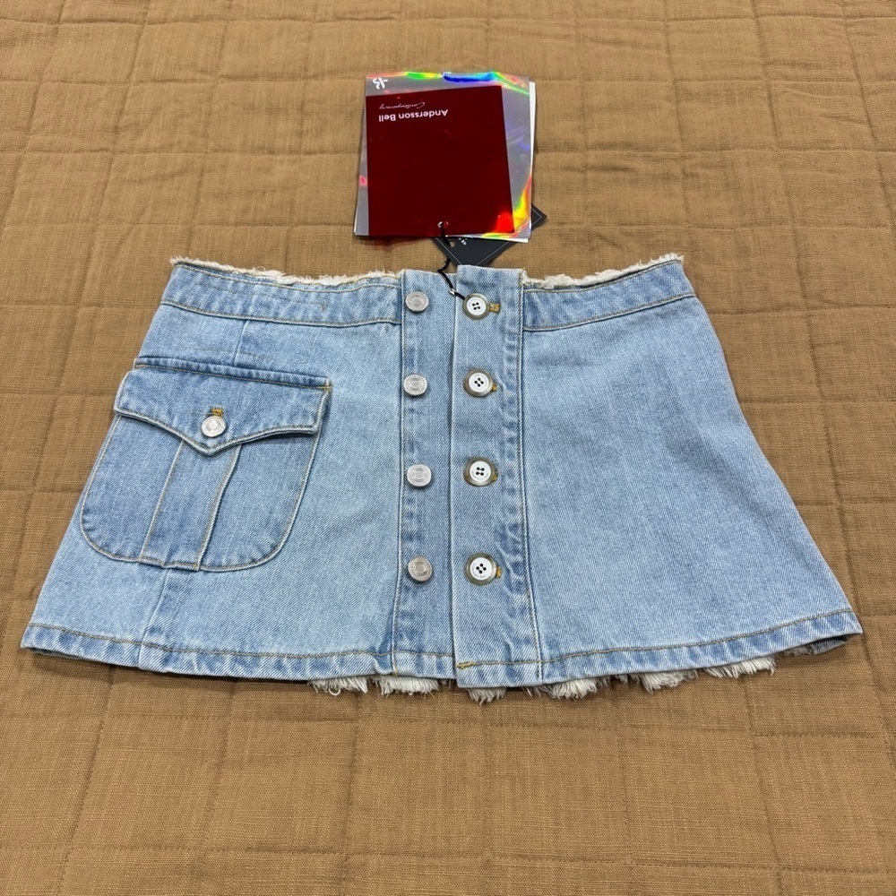 NWT Andersson Bell Skirt Size 26 XS-Small Blue Apron Pleated Denim Mini Skirt - Picture 2 of 13